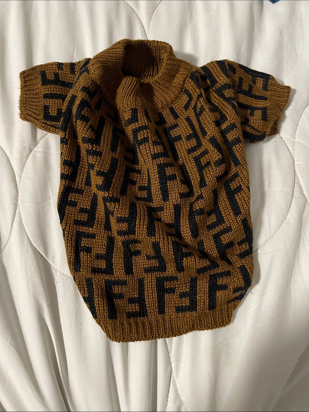 Brown and Black Patterned Dog Knit Sweater